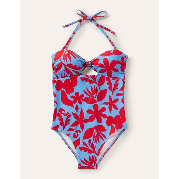 Boden Knot Bandeau One Piece Swimsuit Blue with Red Floral Size UK 10 US 6 - Picture 12 of 13